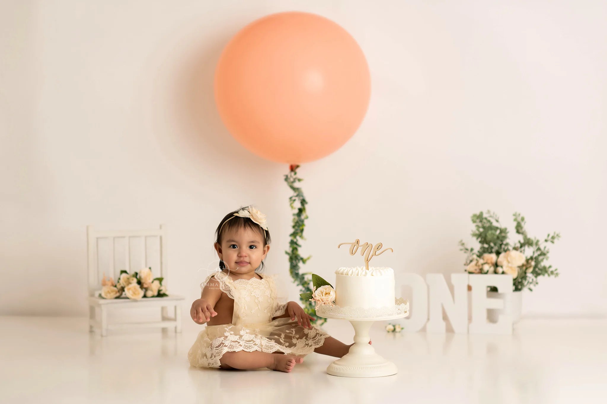 Peach Floral Boho One Backdrop Kids Baby Cake Smash Photocall Decors Child Adult Birthday Photography Backgrounds