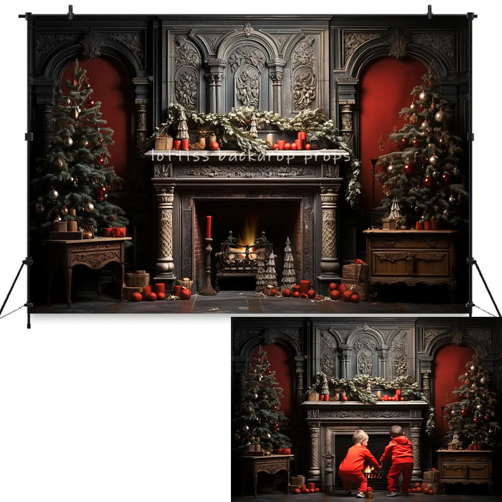 Christmas Living Room Backdrops Kids Photography Adult Child Cake Smash Photocall Fireplace Santa Studio Xmas Trees Background