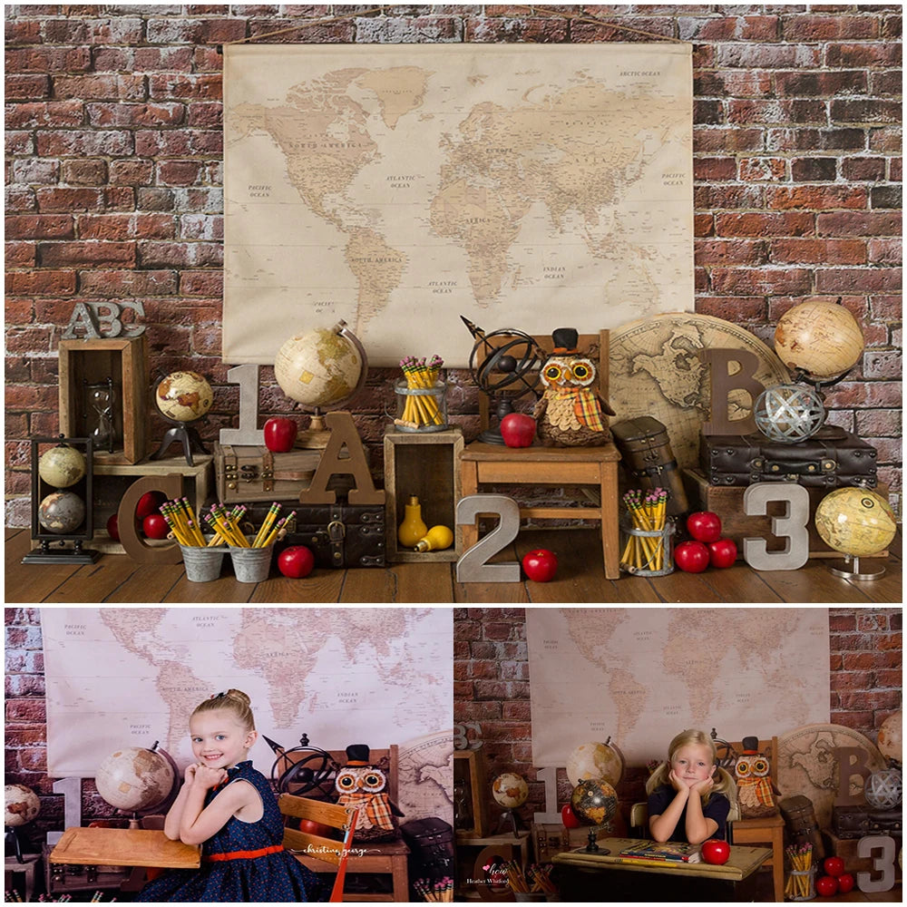 Poindexters Office Photography Backdrop Back to School for Kid Portrait Photo Studio Props Retro Red Brick Wall Photo Background