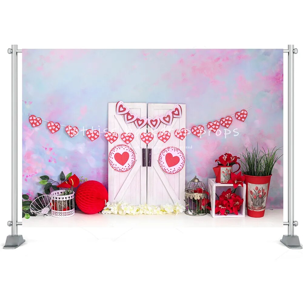 Valentine's Day Photography Backdrop Cake Smash Romantic Scenes Wedding Background Floral Red Rose Heart Love Photocall Banner