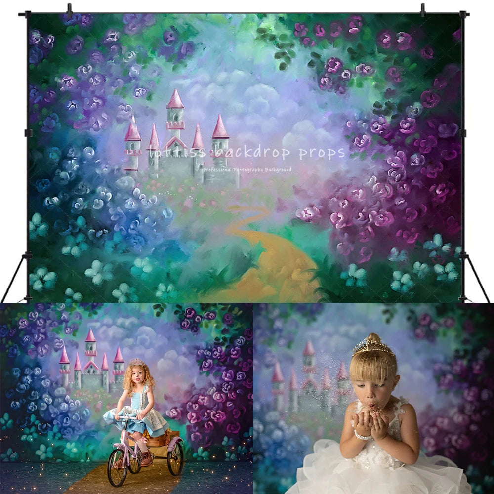 Spring Garden Floral Cart Backdrops Kids Baby Photography Props Child Adult Photocall Decors Pink Flower Forest Backgrounds