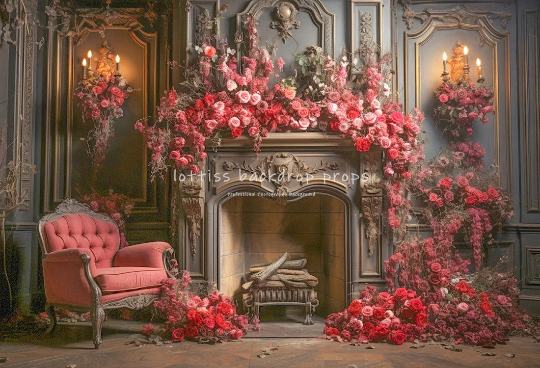 Rose Castle Valentine's Day Backdrops Kids Girl Photography Child Adult Photocall Decors Floral Wooden Door Backgrounds