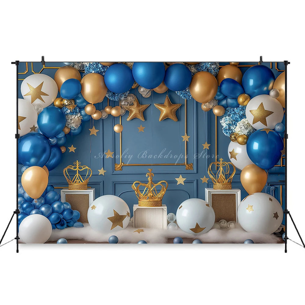 Royal Blue and Balloon Garland Photography Backdrop Kids Baby Cake Smash Photocall Decors Pink Balloon Arch Child Backgrounds