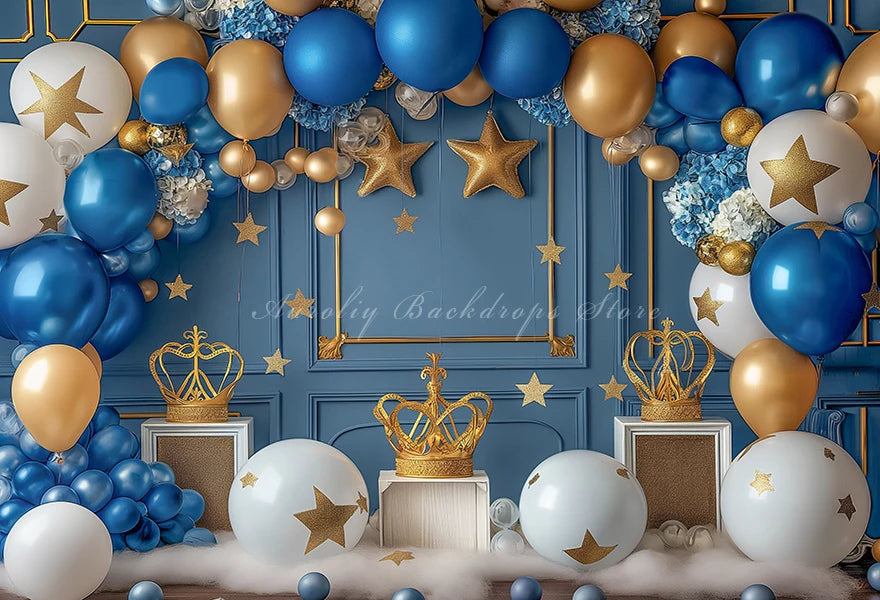 Royal Blue and Balloon Garland Photography Backdrop Kids Baby Cake Smash Photocall Decors Pink Balloon Arch Child Backgrounds