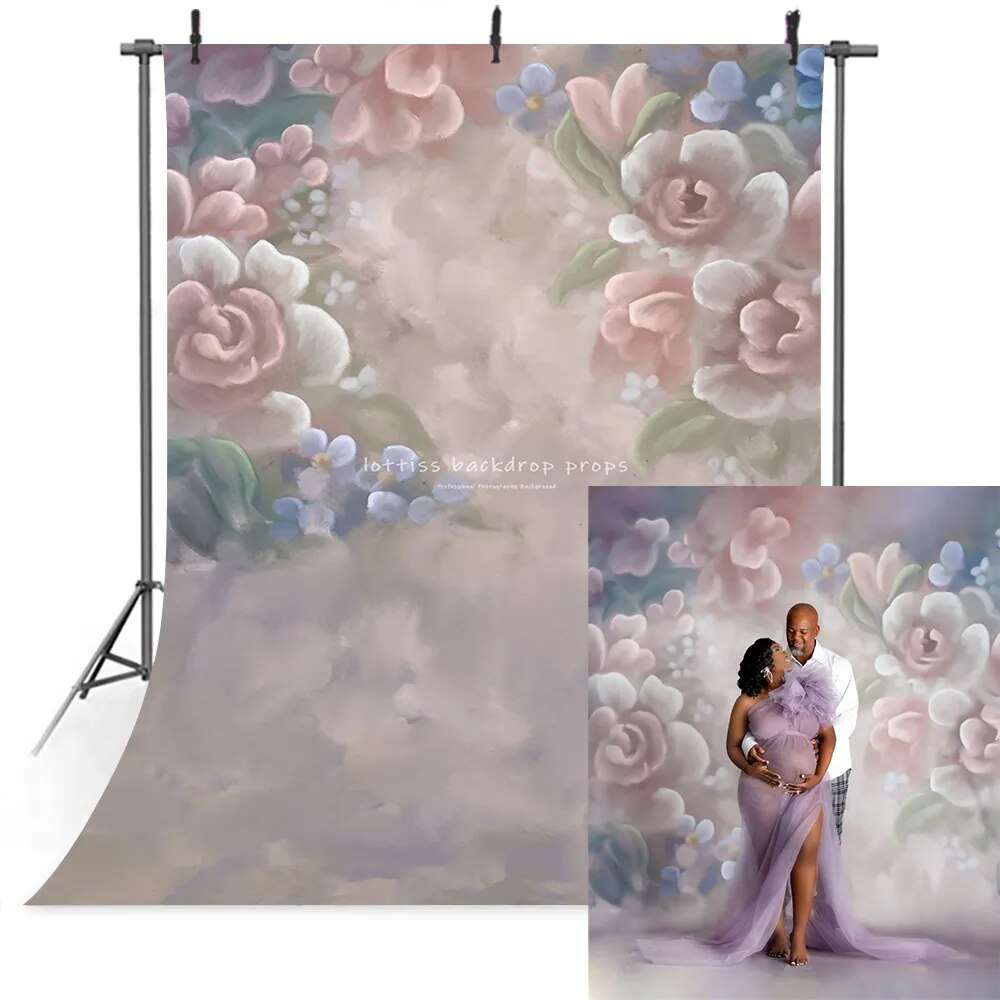 Art Hand Painted Floral Backdrop Adult Pregant Portrait Photography Girl Kids Baby Photocall Props Abstract Texture Background