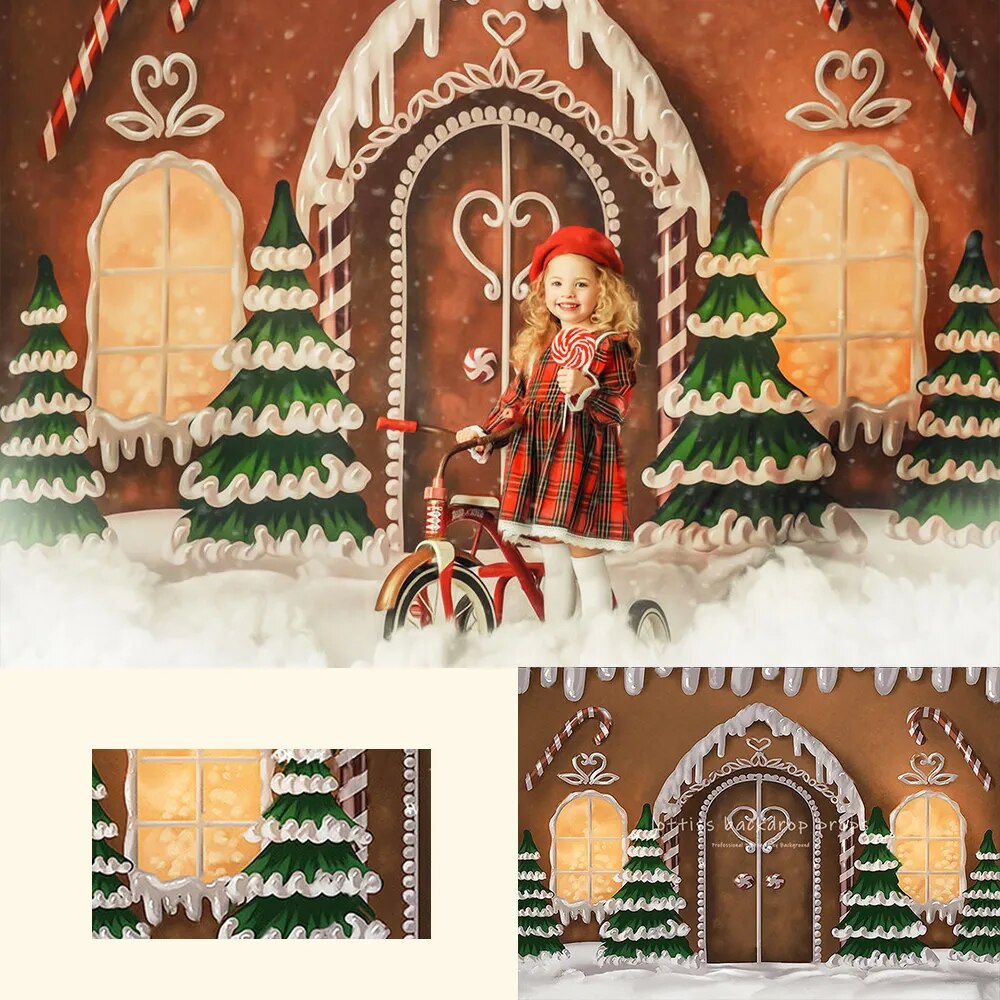 Gingerbread Headquarters Backdrops Kids Baby Photography Adult Child Photocall Christmas Winter Snowy House Background