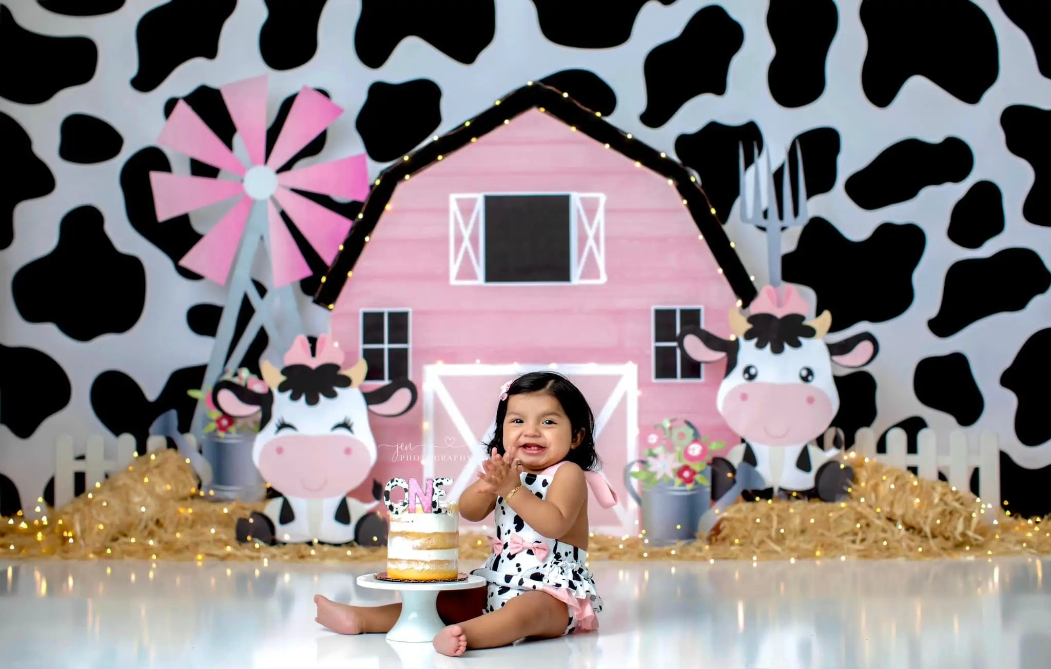 Farm Theme Pink Barn Backdrop Child Baby Cake Smash Photography Props Dairy Cow Girls Adult Photocall Decor Studio Backgrounds