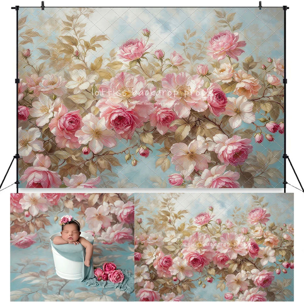 Floral Heirloom Photography Backdrops Kids Baby Photocall Valentine's Day Baby Cake Smash Pregnant Photocall Backgrounds