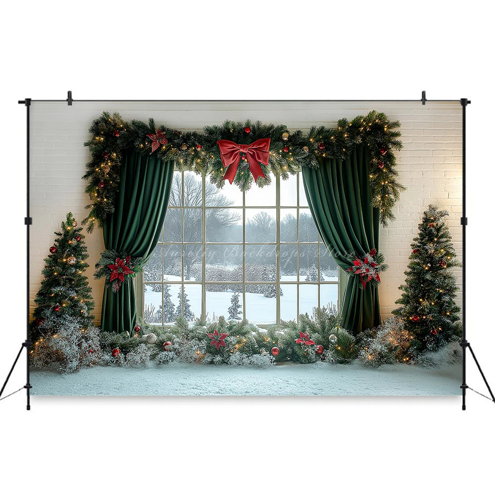 Large Window With Curtains Christmas Photo Backdrop Baby Kids Portrait Family Party Photocall Photograhy Background