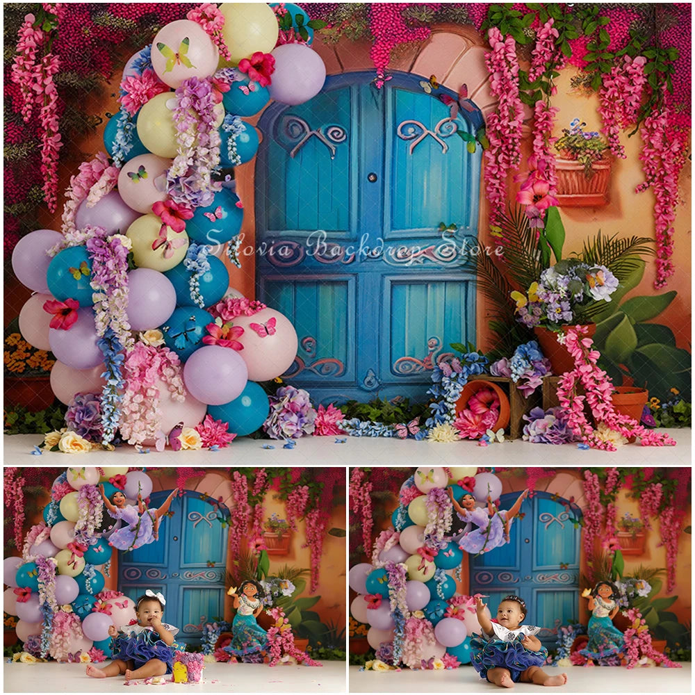 Enter La Castia Photo Background Princess Birthday Cake Smash Photography Backdrop Butterfly Balloon Flowers Photo Studio Props