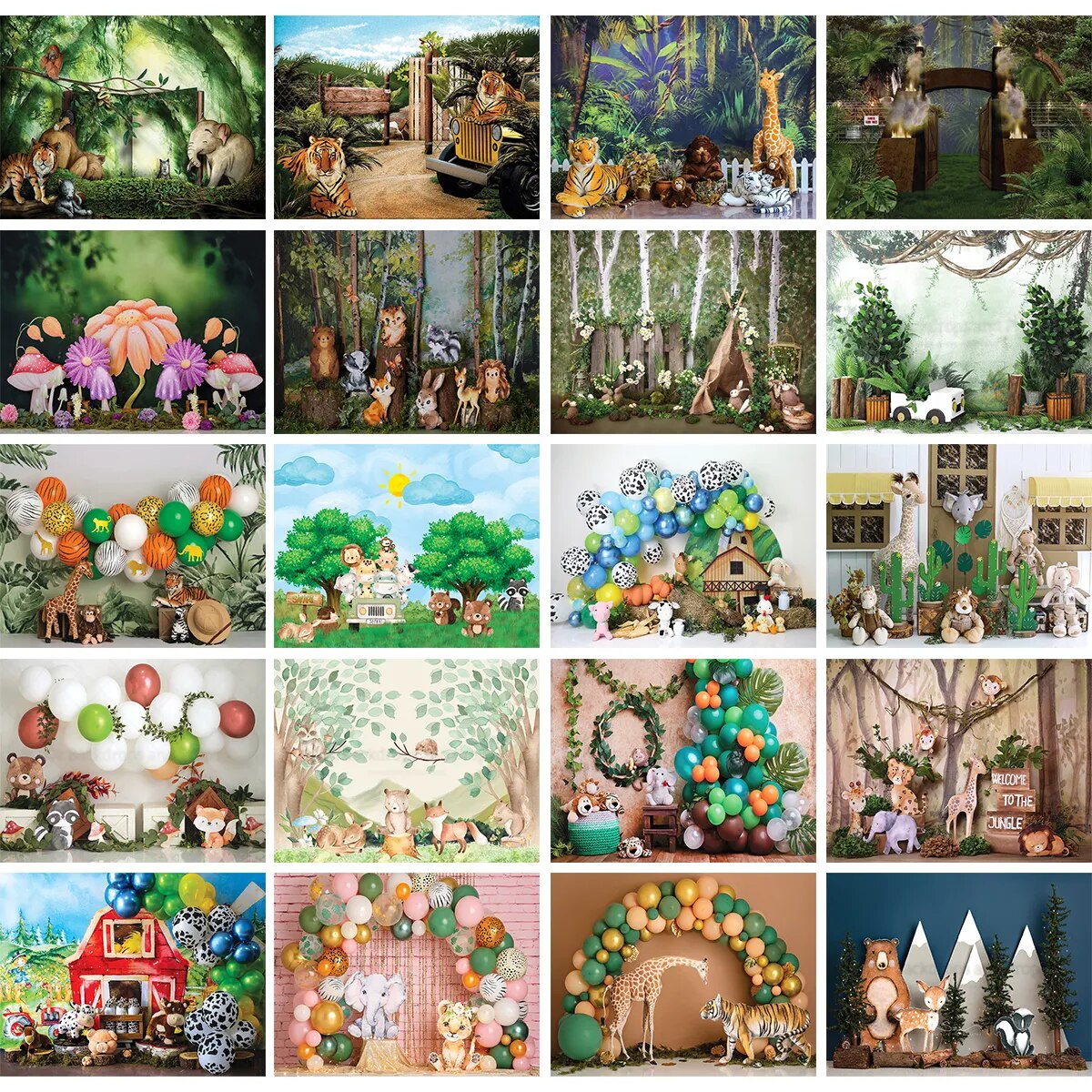 Safari fête anniversaire toile de fond photographie décoration bébé sauvage Jungle animaux fête gâteau Smash décoration toile de fond Photo Studio 