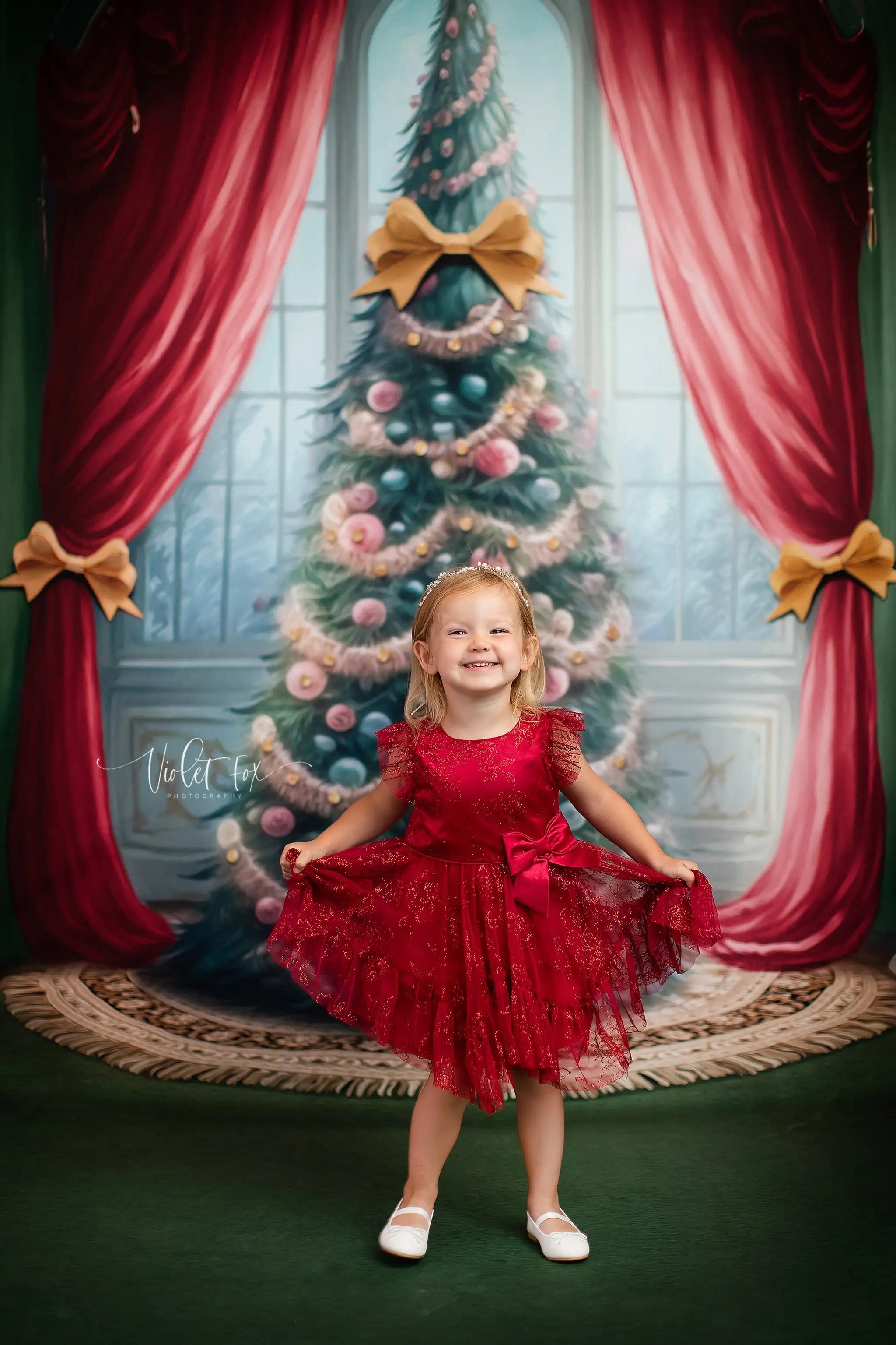 Christmas Wishes Pink Curtains Backdrops Kids Baby Photography Props Adult Child Photocall Xmas Trees Background