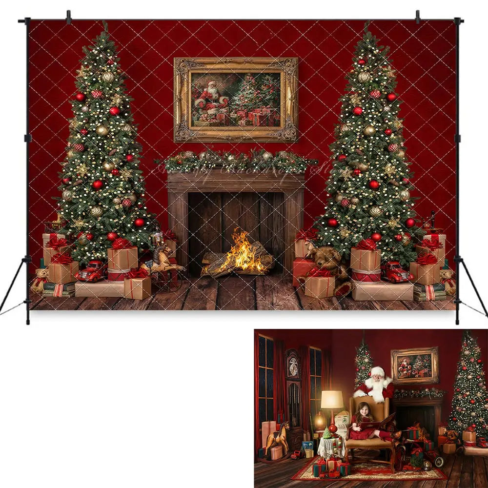 Christmas Window Fireplace Backdrop Kids Baby Cake Smash Photography Props Child Adult Birthday Studio Backgrounds