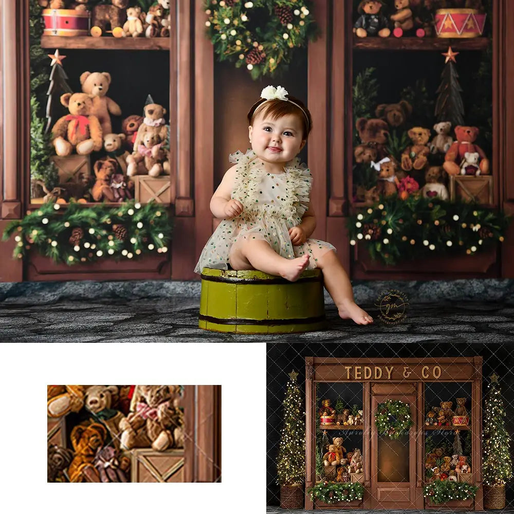 Christmas Bear Toy Shop Photography Backdrop Kids Baby Cake Smash Photocall Decors Child Adult Birthday Backgrounds