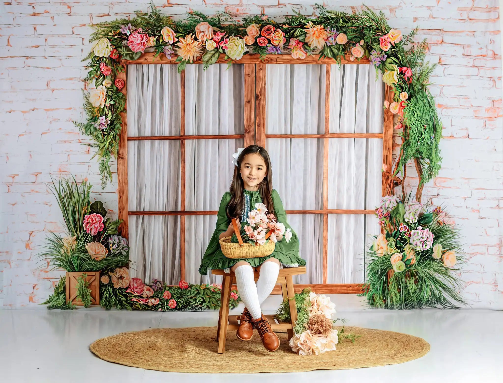 Floral Elegance Windows Backdrops Kids Girl Photography Child Baby Photocall Decors Spring Flower Backgrounds