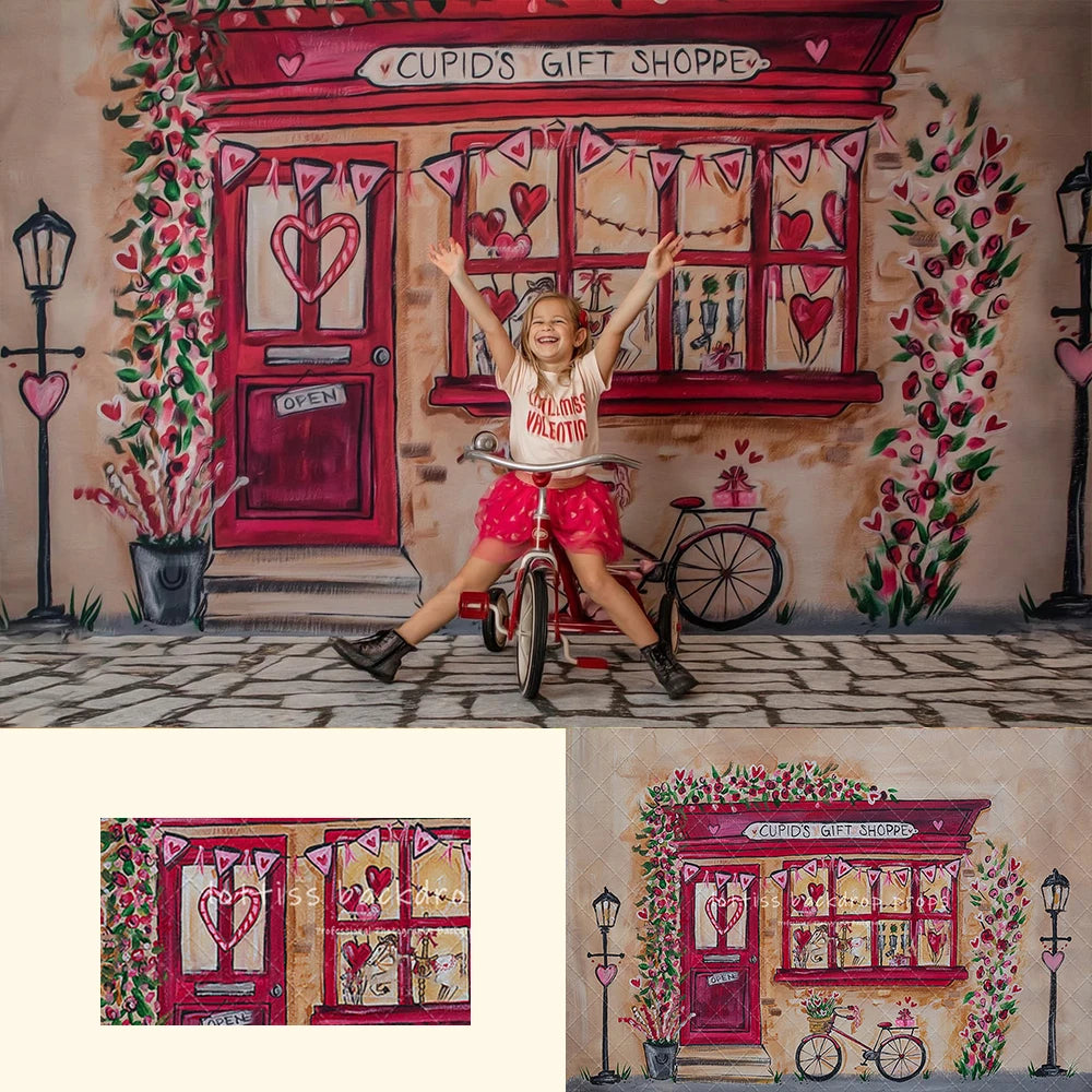 Cupids Gift Shoppe Valentine Day Backdrops Kids Baby Photography Props Child Adult Photocall Spring Garden Market Background