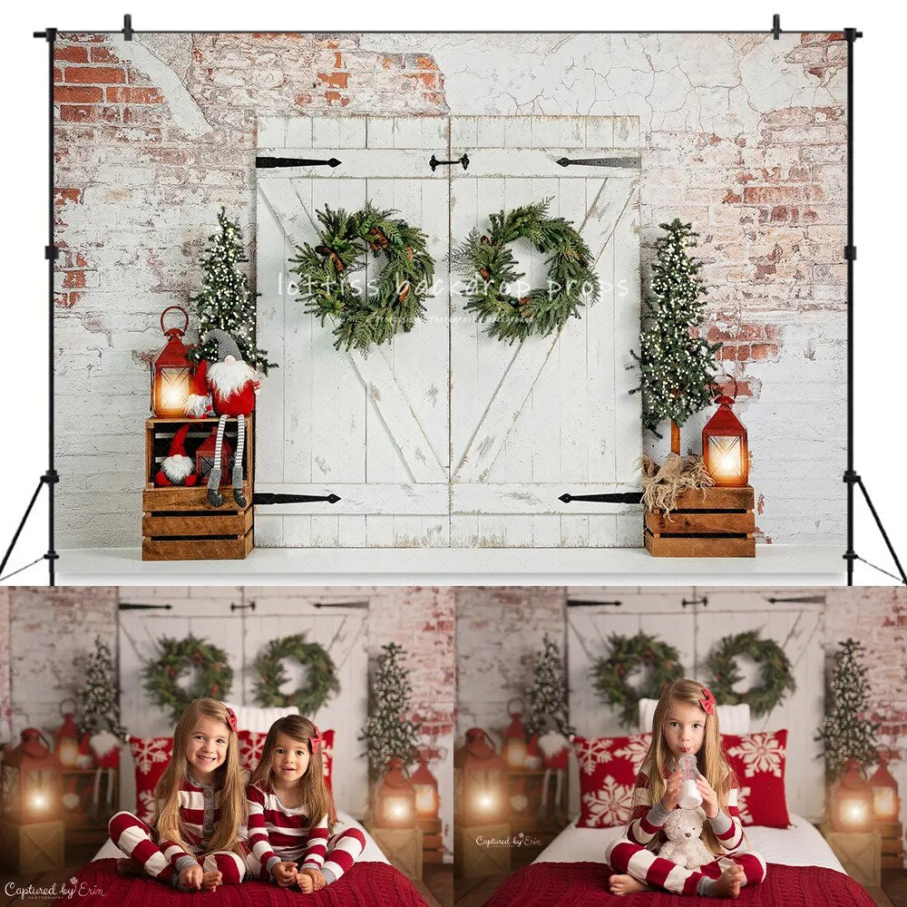 Christmas Headboard Backdrops Girl Kids Portrait Photography Xmas Trees Barn Door Bed Wooden Board Background For Photostudio