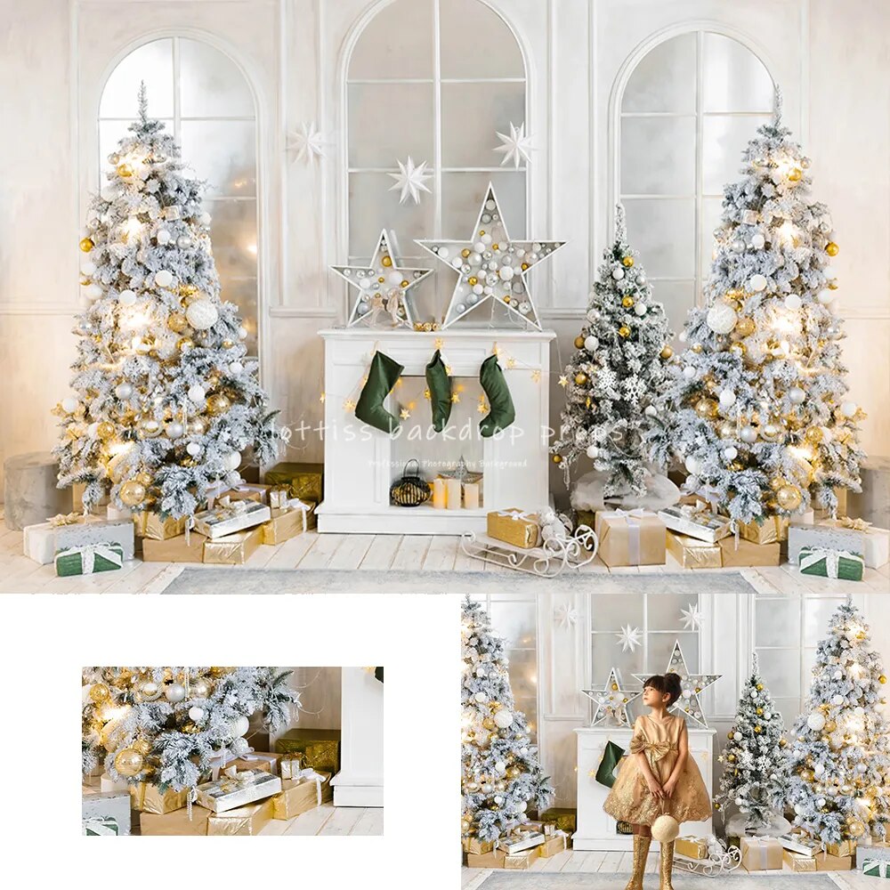 Christmas Living room Backdrops Kids Adult Photography Props Child Baby Photocall Luxury Fireplace Window Xmas Trees Background