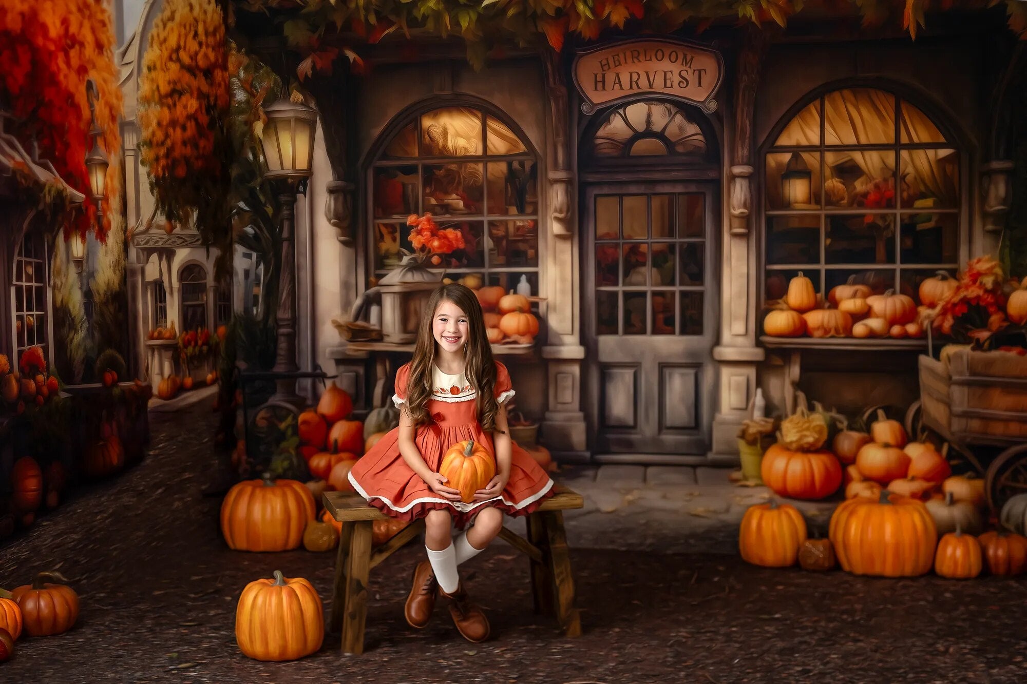 Arrière-plan de rue de récolte d'automne, arrière-plan de photographie d'enfants et d'adultes, accessoires de séance photo, anniversaire de bébé, ferme d'automne, Halloween, arrière-plan de citrouille 