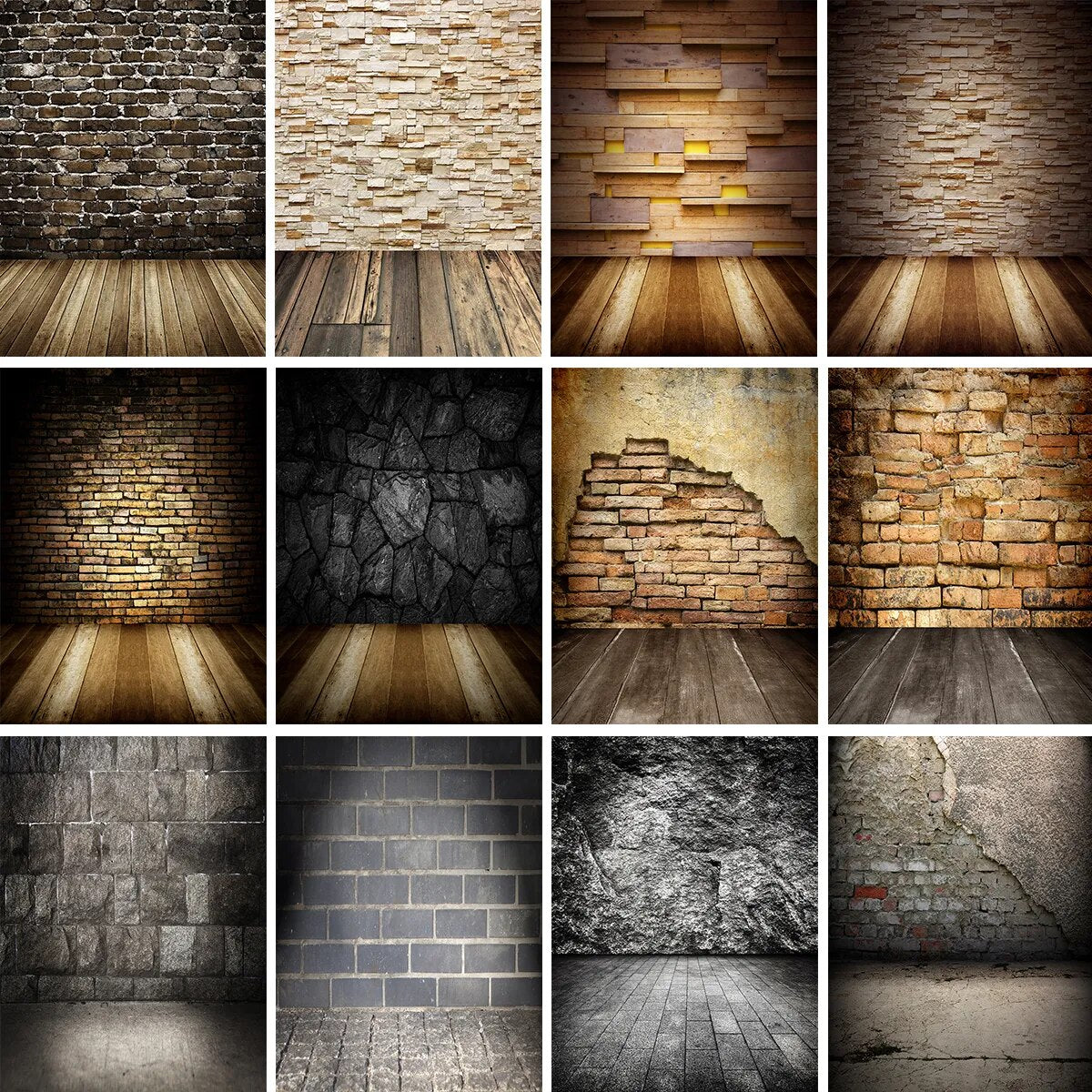 Brick Wall Photography Background Cement Wall Wooden Floor Baby Portrait Food Baby Photo Studio Interior Wall Backdrop