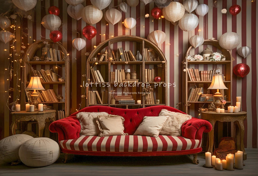 Valentine's Day Store Front Backdrops Kids Girl Photography Props Child Adult Photocall Rose Red Striped Balloon Backgrounds