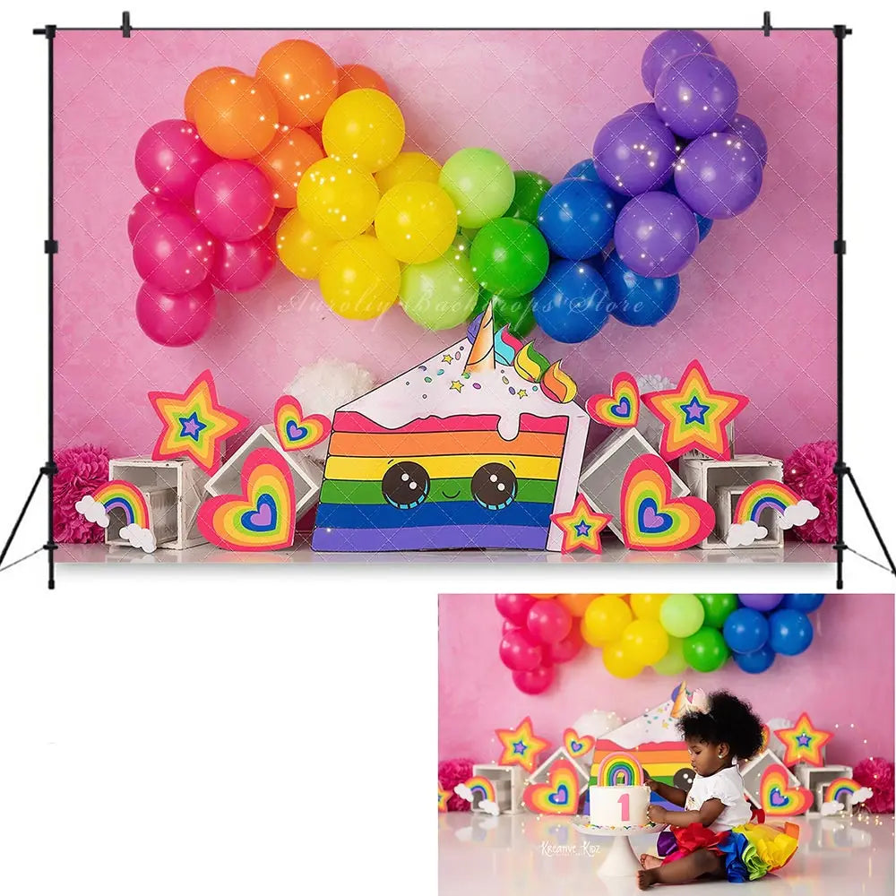 Colourful Rainbow Balloons Photography Backdrop Kids Baby Cake Smash Photocall Decors Child Girls Adult Birthday Backgrounds