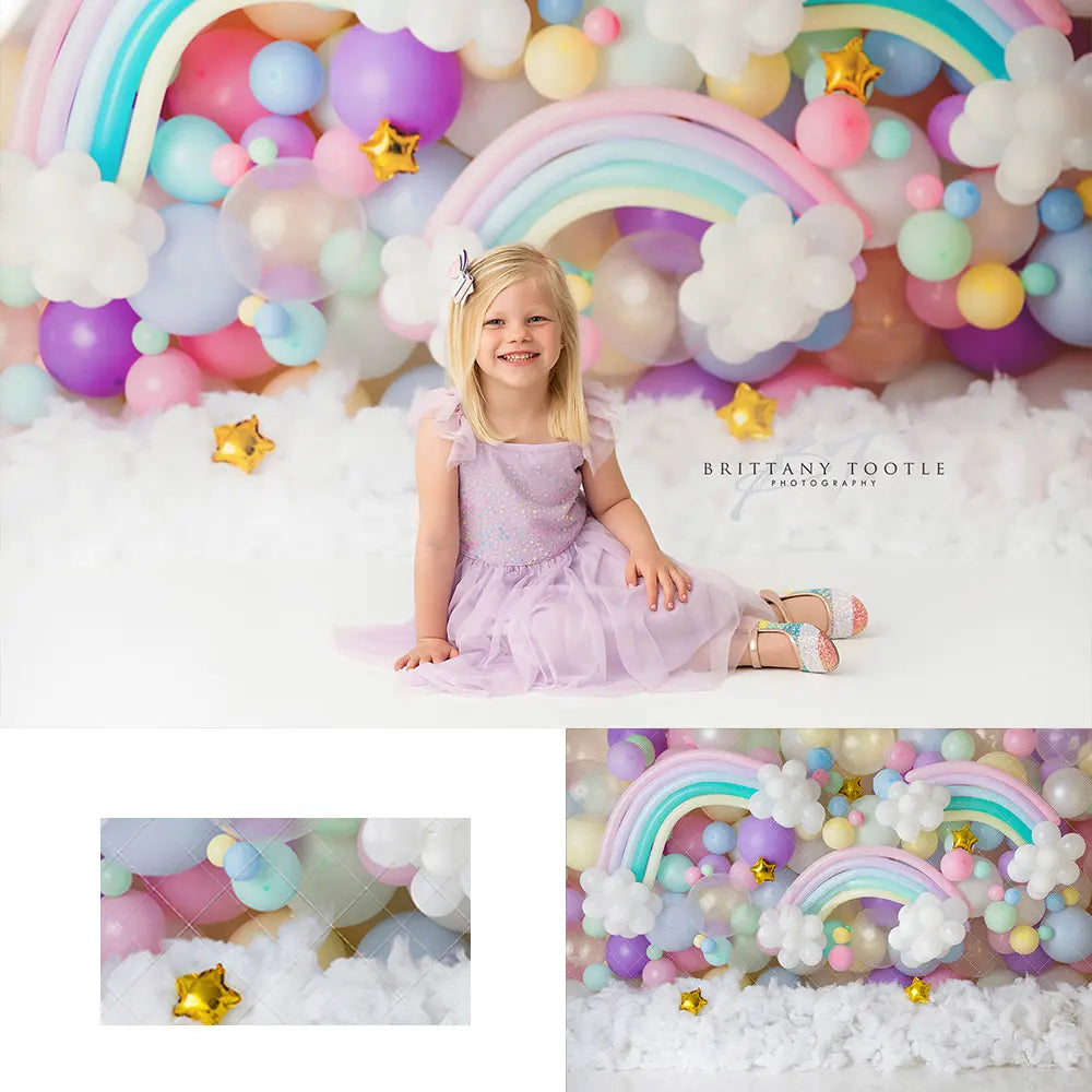 Rainbow Balloons Backdrops Kids Baby Cake Smash Photography Props Child Girls Photocall Decor Birthday Studio Backgrounds