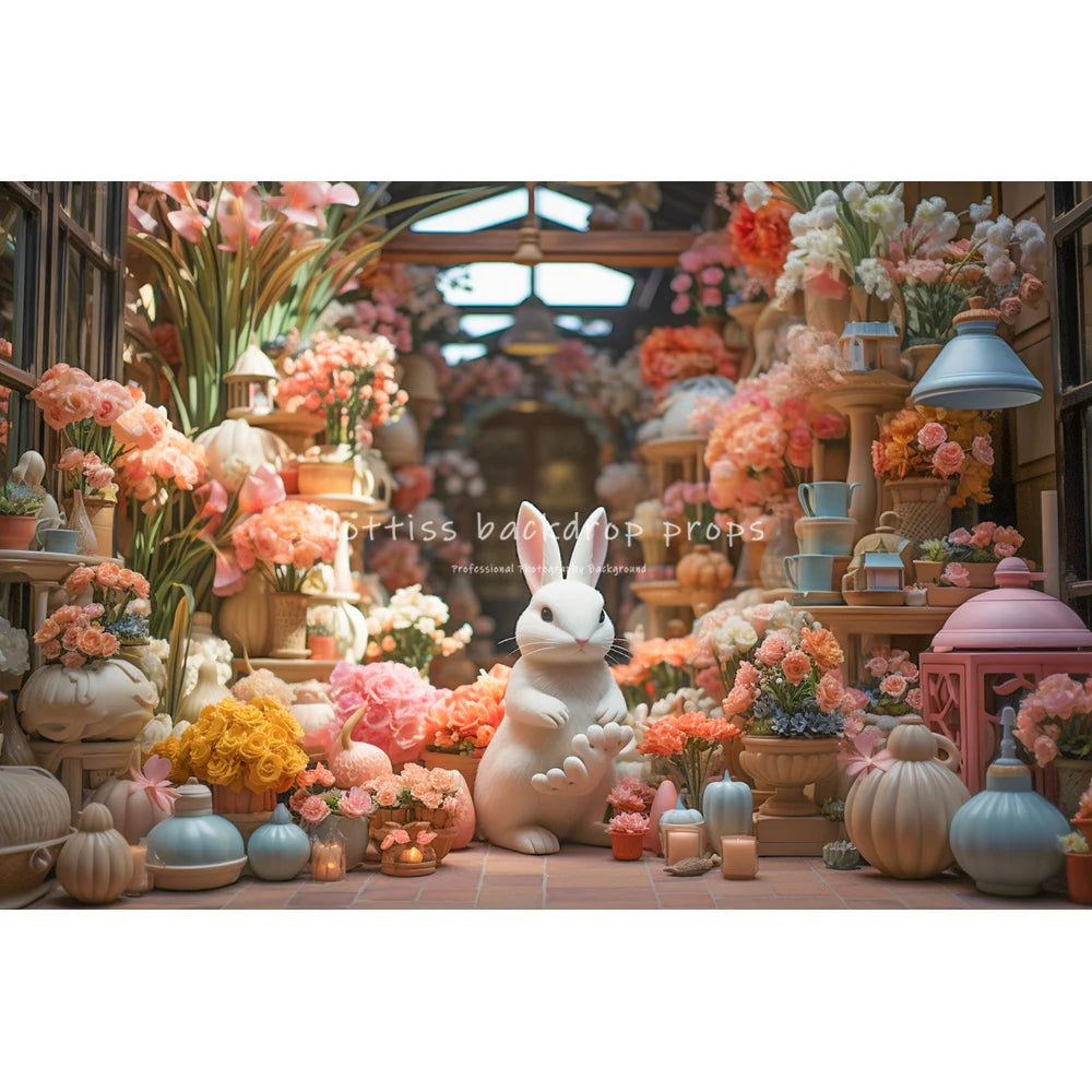 Easter Bunny House Backdrops Kids Baby Photography Child Adult Photocall Decors Spring Windows Floral House Front Backgrounds