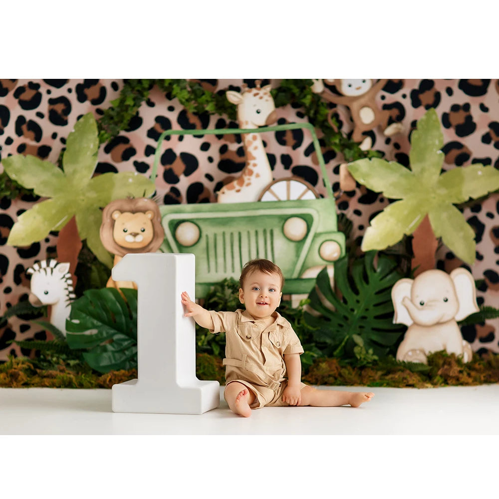 Jungle Animal Ride  Photography Backdrop Baby Jungle Safari Photo Background Birthday Cake Smash Photo Studio Props