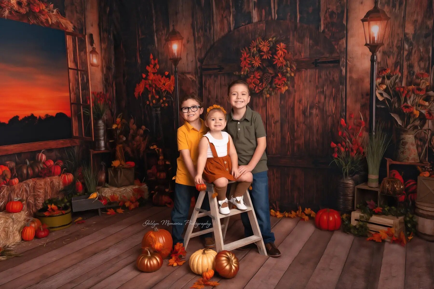 Arrière-plan de porte de grange d'automne, fenêtres d'automne, photographie de famille pour enfants, accessoires d'arrière-plan pour séance photo d'anniversaire de bébé, Halloween 