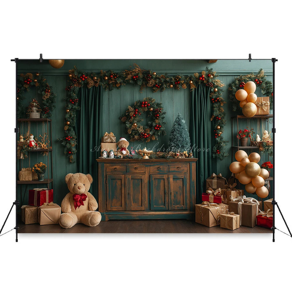 Christmas Theme Little Bear Backdrop Kids Baby Cake Smash Photography Props Fireplace Child Adult Photo Studio Backgrounds