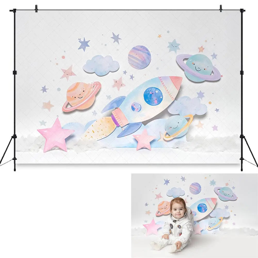 Pink Castle In The Clouds Backdrop Rainbow Kids Baby Cake Smash Photography Props Birthday Party Decor Child Studio Backgrounds