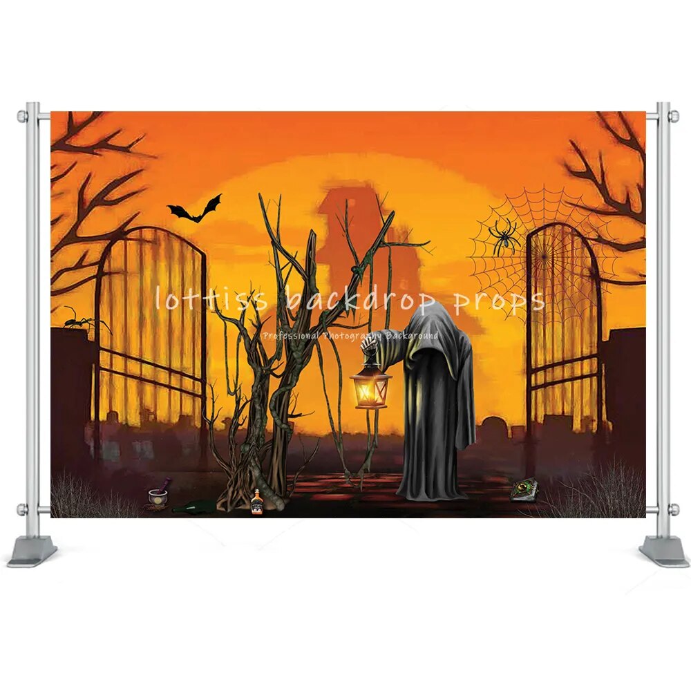 Halloween House Backdrop Castle Forest Moon Tombstone Festival decor Photography Pumpkin Lantern Background Photo Studio Props