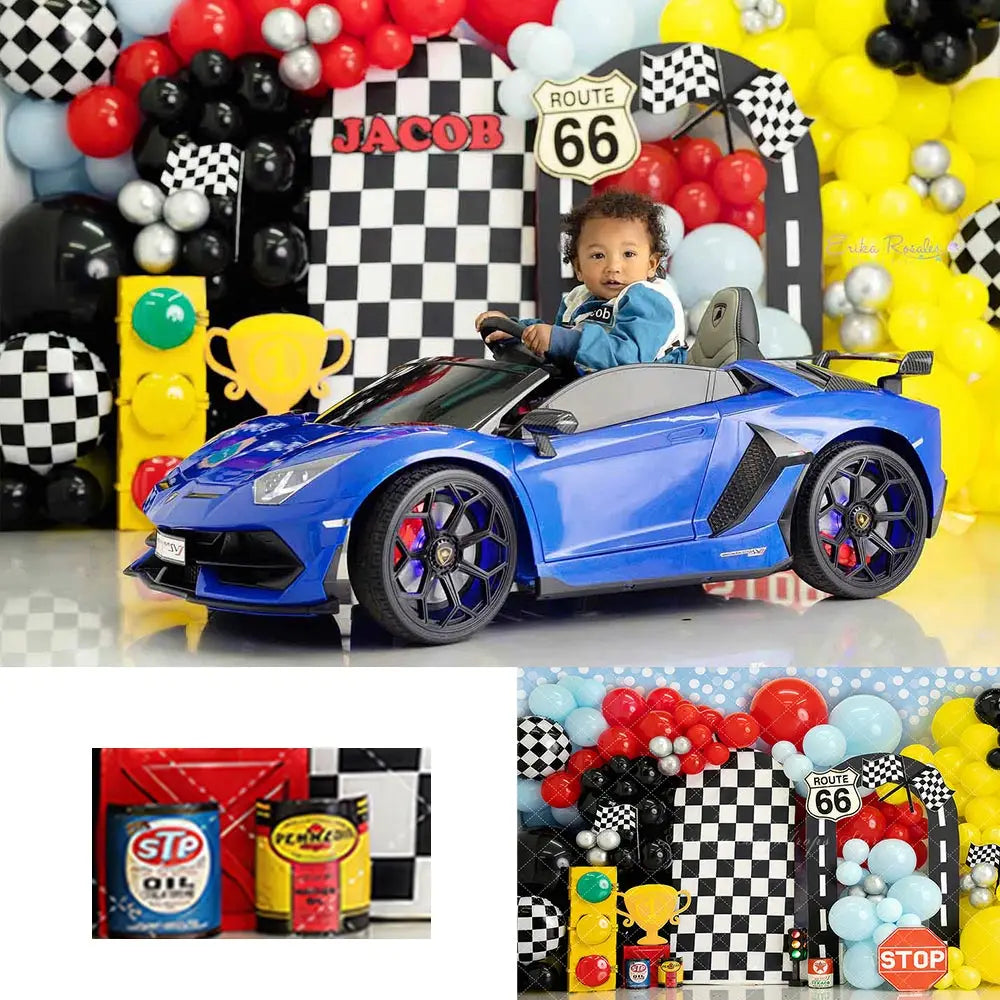 Race Car Birthday Backdrop Kids Baby Cake Smash Photography Props Balloon Arch Child Boys Adult Studio Backgrounds