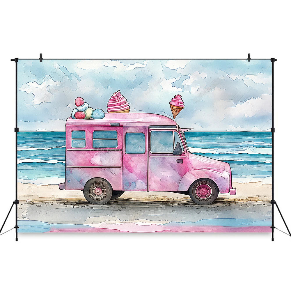 Ice Cream Truck Backdrop Kids Baby Cake Smash Photography Props Candy House Child Girls Adult Birthday Studio Backgrounds