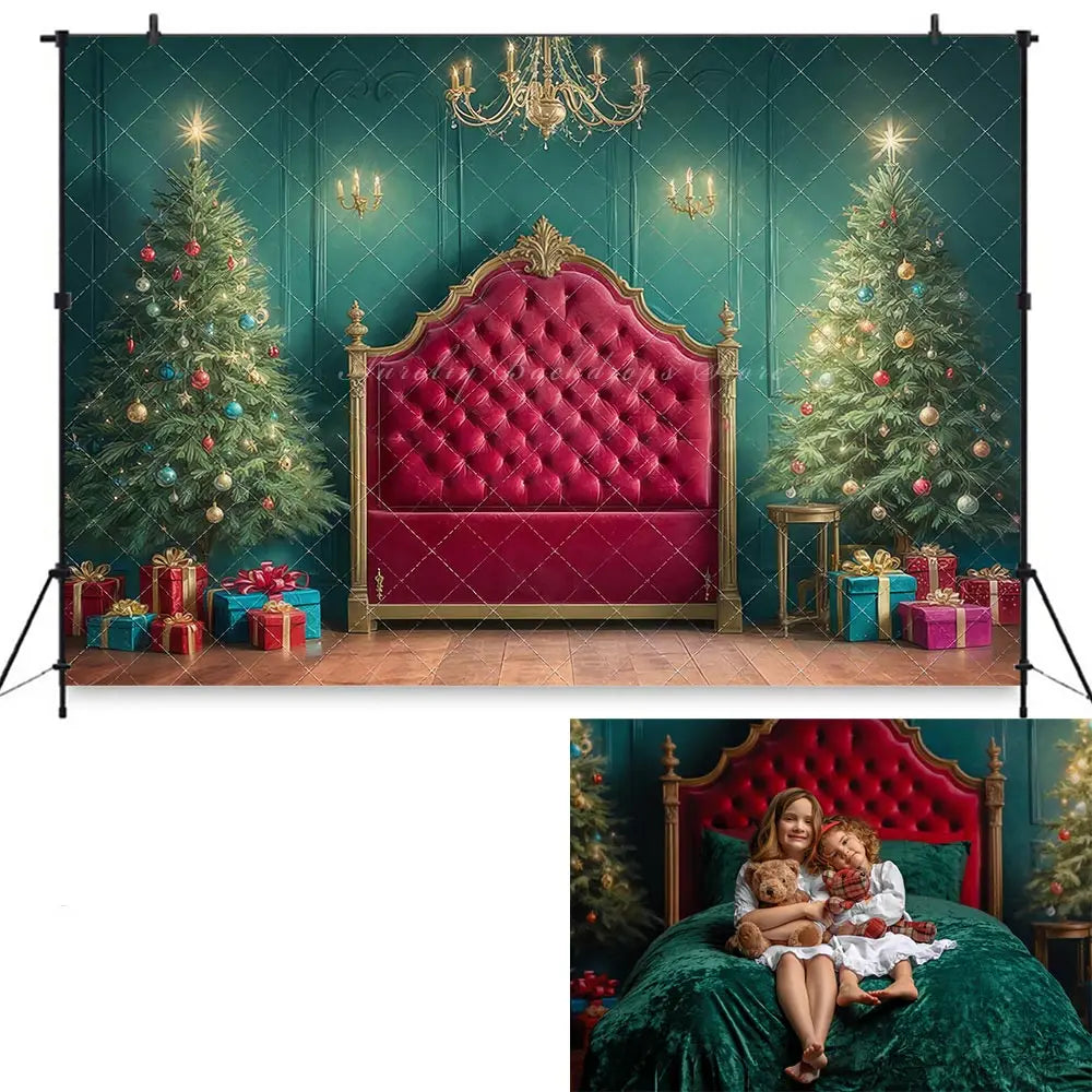 Winter Christmas Photography Backdrop Pink Blue Headboard Window Castle Studio Props Kids Baby Cake Smash Photocall Decors