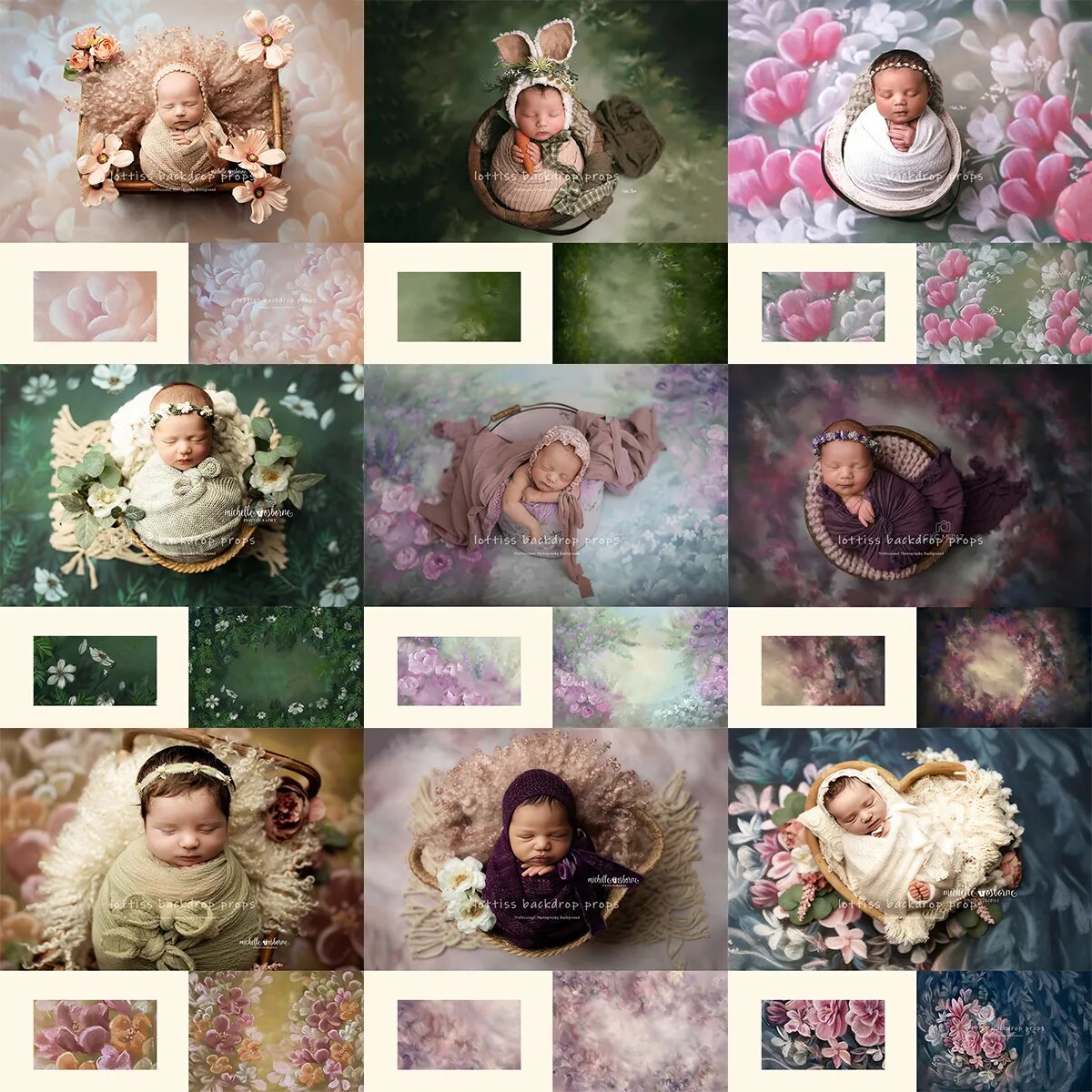 Fine Art Floral Kids Photography Backdrops Baby Child Newborn 1st Birthday Props Abstract Texture Hand Painted Flower Background