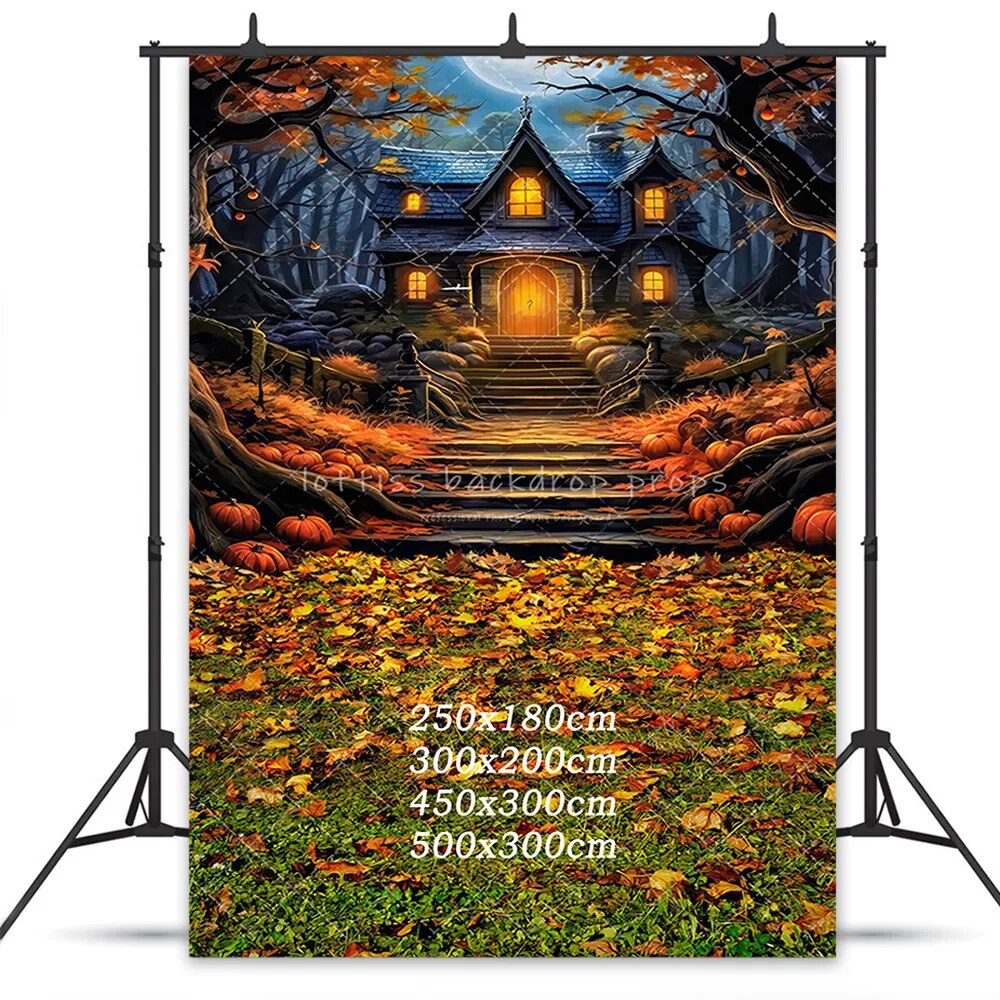 Halloween Haunted Cottage Backdrops Kids Portrait Photography Child Baby Cake Smash Fall Pumpkin Lantern Background