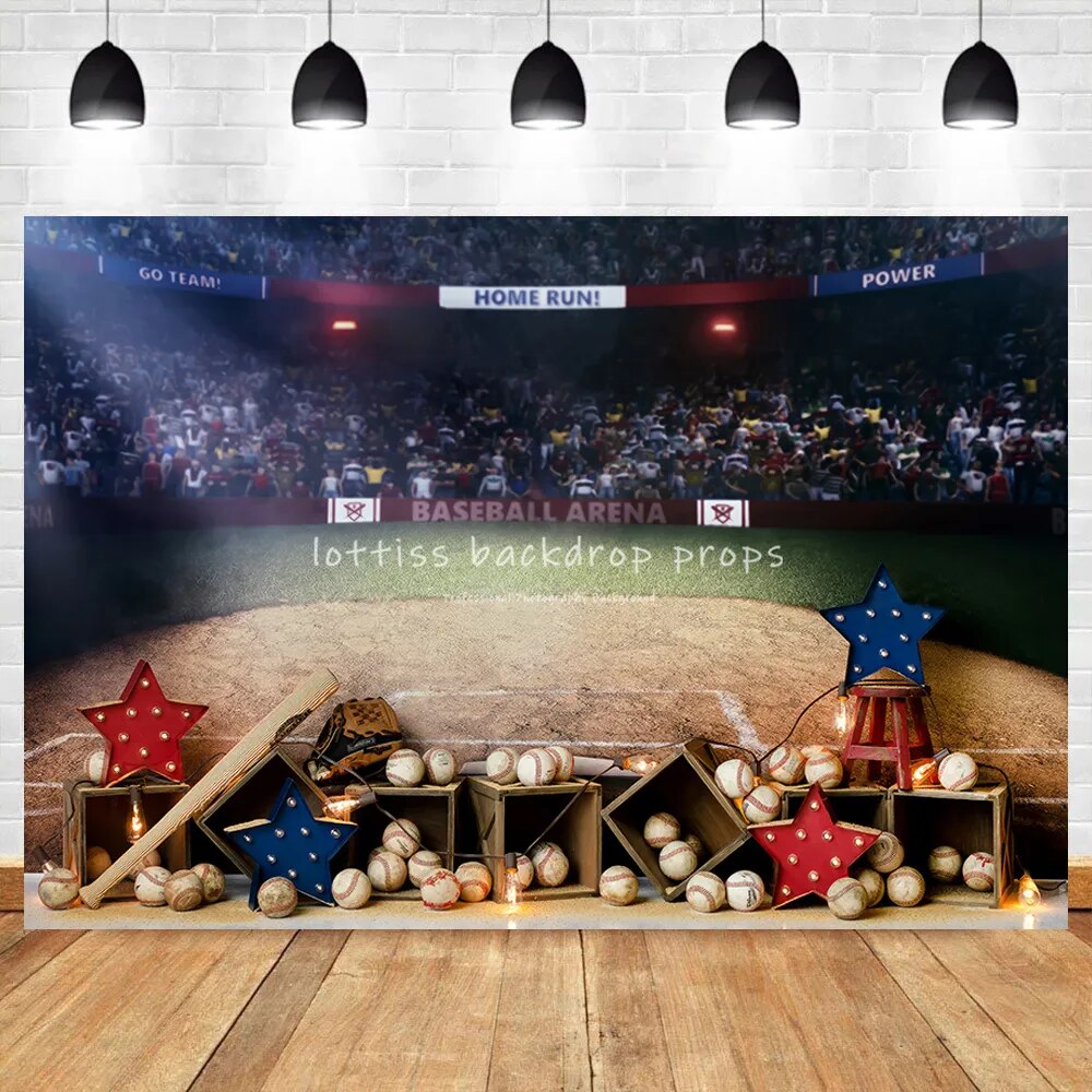 Baseball Sports Backdrops Kids Cake Smash Props Boy Birthday Child Photography Party Sandlot Stadium Background Photostudio