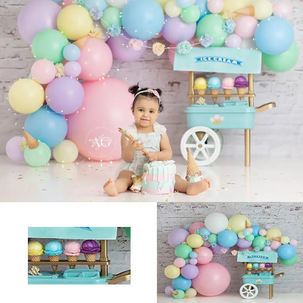 Ice Cream Car Photography Backdrop Kids Birthday Photocall Props Child Baby Cake Smash Decors Balloons Studio Backgrounds