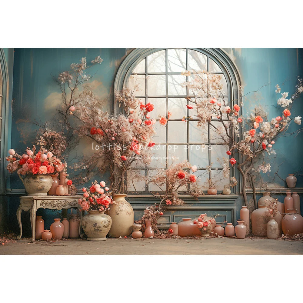 Castle Spring Photography Backdrops Kids Adult Photocall Decors Child Pregnant Photo Red Curtains Windows Floral Backgrounds