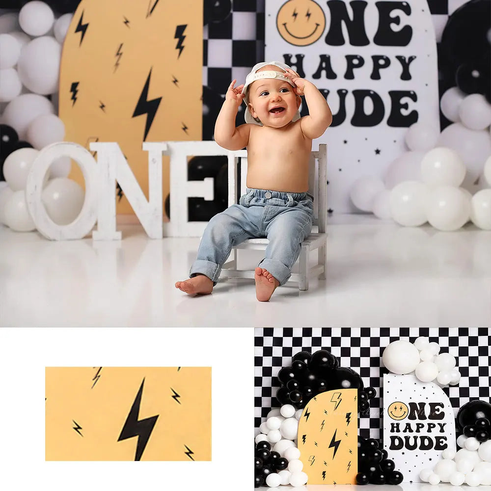 One Happy Dude Photography Backdrop Kids Baby Cake Smash Photocall Decors Balloons Child 1st Birthday Studio Backgrounds