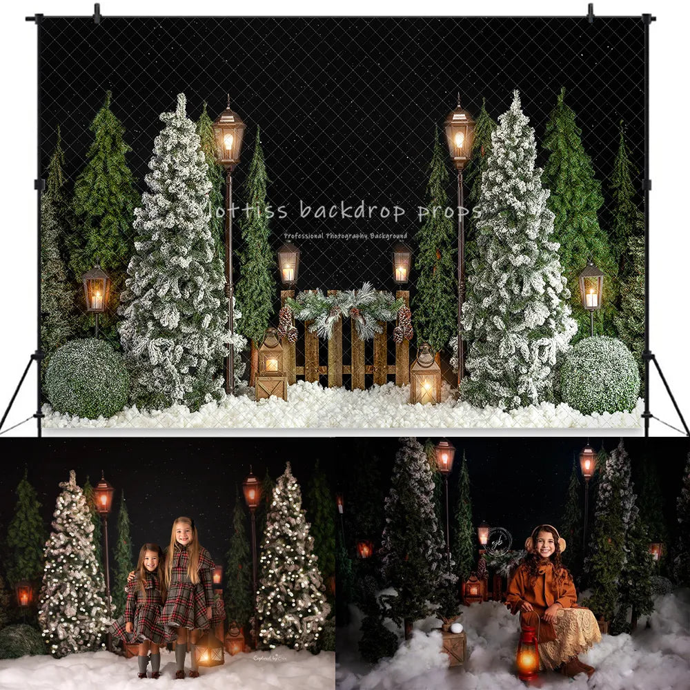 Soirée enneigée hiver porte de grange arrière-plan enfants photographie enfant bébé Photocall accessoires noël bois neige forêt fond 