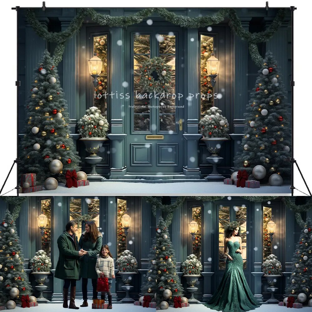 Christmas Streets House Front Backdrops Kids Baby Photography Props Child Adult Photocall Classic Xmas Fireplace Background