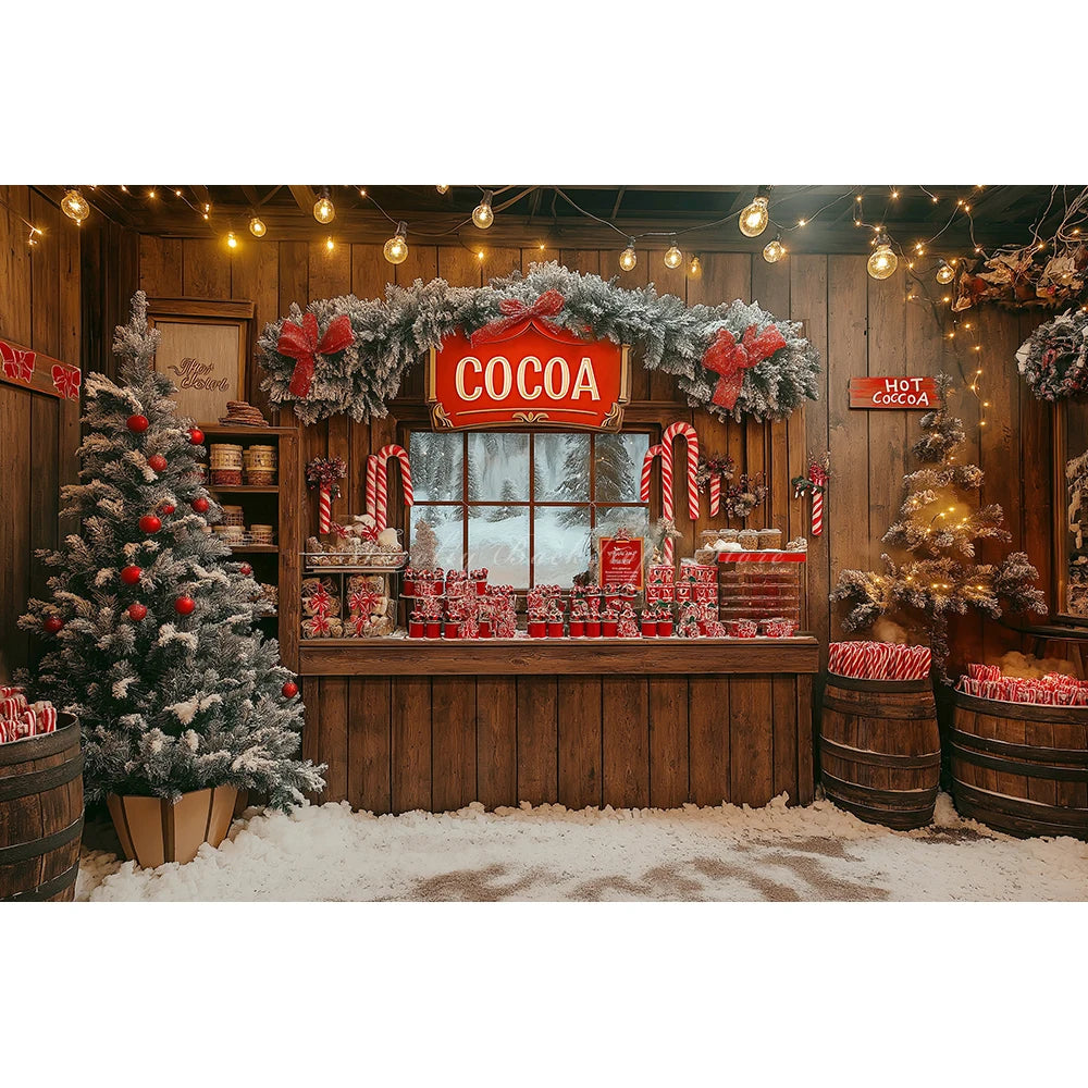 Christmas Hot Cocoa Backdrop Wooden Wall Child Baby Cake Smash Photography Props Photo Background for Birthday Party Decoration