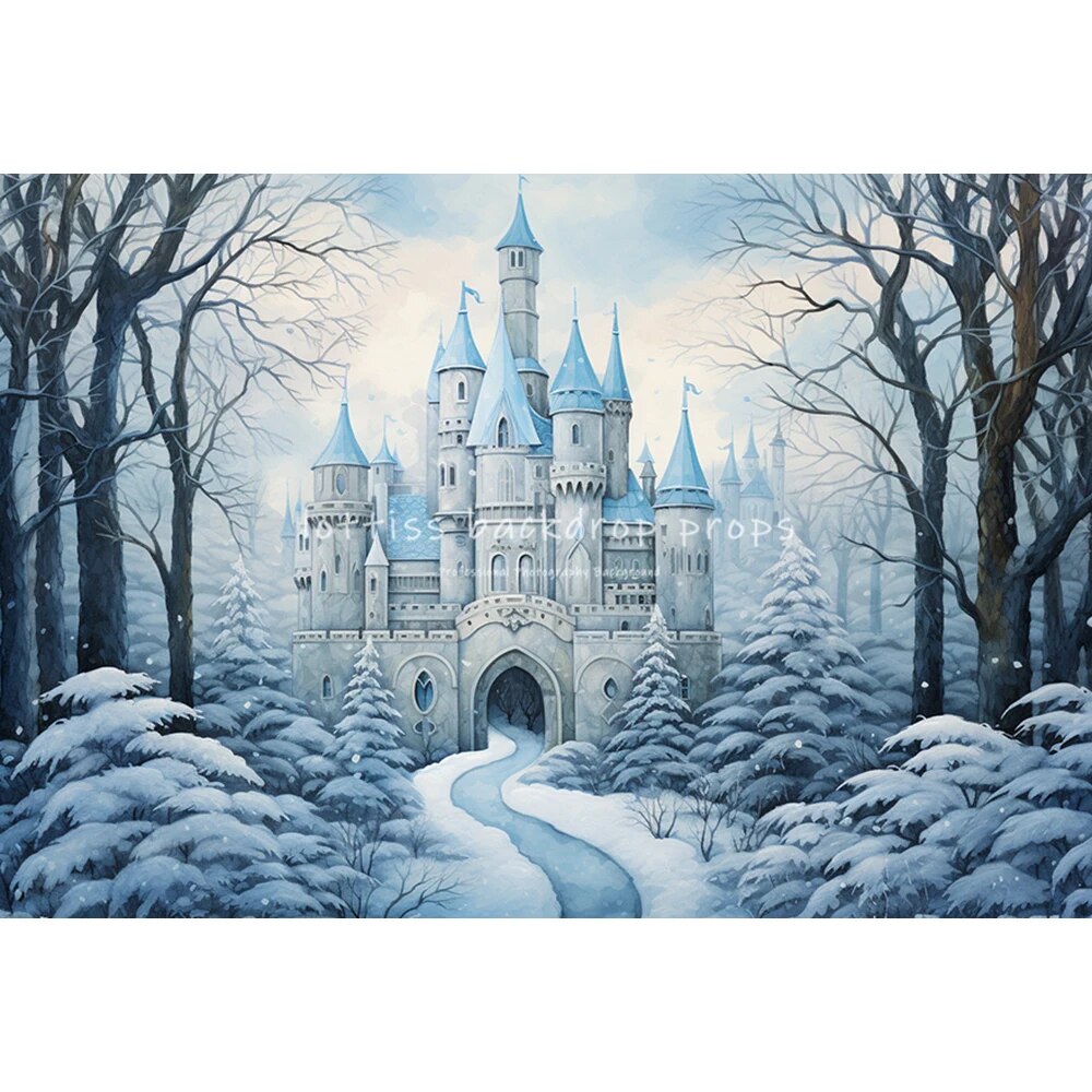 Snowy Castle Backdrops Kids Baby Photography Props Child Adult Photocall Decors Winter Snowflake Forest Background