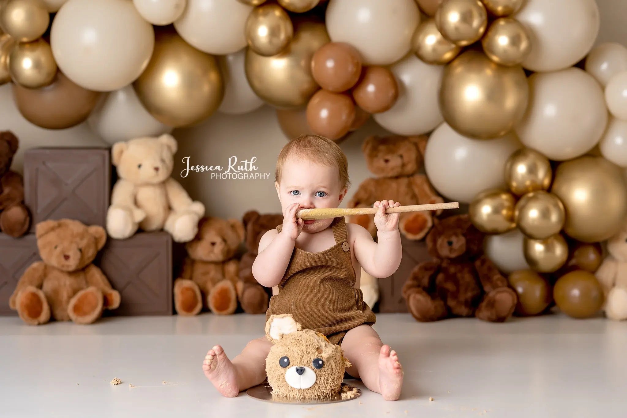 Sweet Bears Backdrop Kids Baby Cake Smash Photography Props Balloons Child Birthday Photocall Decors Studio Backgrounds