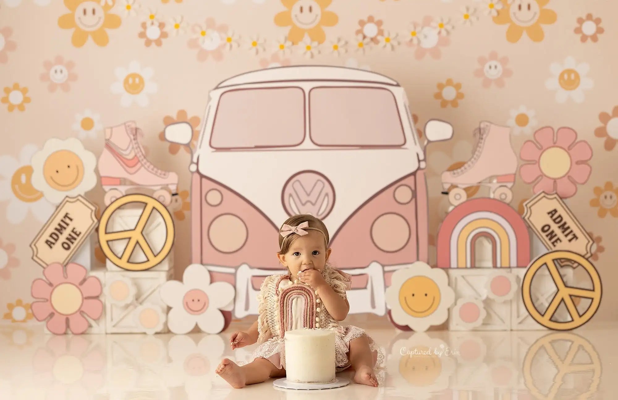 Spring Floral Bus Backdrops Kids Baby Photography Props Child Adult Photocall Decors Flower Cake Smash Birthday Backgrounds