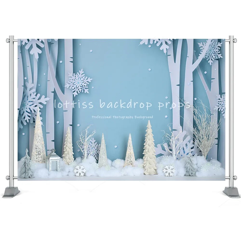 Winter Snowflake Forest Backdrop Wonderland Kids Cake Smash Props Newboran Baby Photocall Birthday Portrait Photo Background