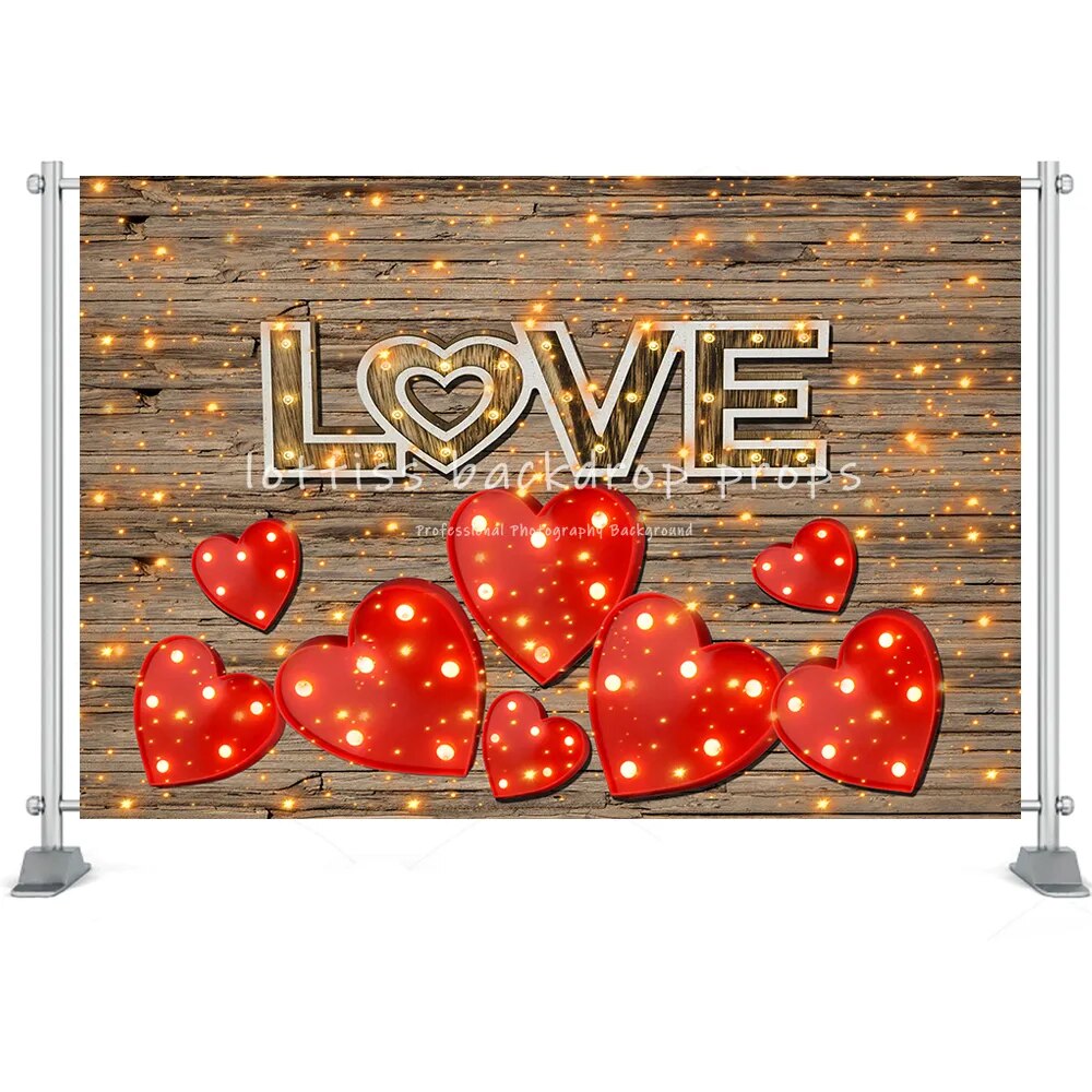 Valentine's Day Backdrop Brick Wall Wood Door Red Rose Heart Flower Shop Brick Wall Photo Background Studio Photoshoot Props